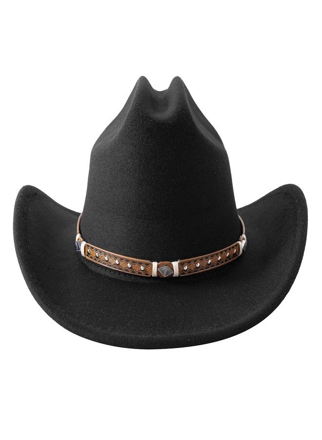 Jastore Kids Western Cowboy Hat for Kids Toddler Girls Boys Felt Fedora Cowgirl Cowboy Hat with Belt Buckle, Black, 5-10 Years - Image 3