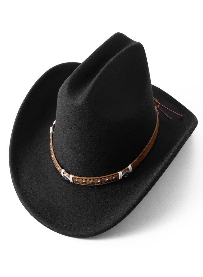 Jastore Kids Western Cowboy Hat for Kids Toddler Girls Boys Felt Fedora Cowgirl Cowboy Hat with Belt Buckle, Black, 5-10 Years - Image 1