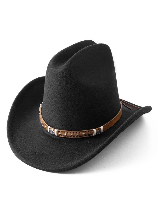Jastore Kids Western Cowboy Hat for Kids Toddler Girls Boys Felt Fedora Cowgirl Cowboy Hat with Belt Buckle, Black, 5-10 Years - Image 2