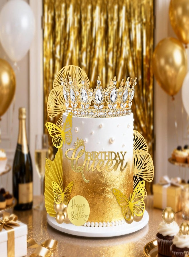 Knana 33Pcs Gold Crown Cake Topper Butterfly Cake Decorations with Gold Happy Birthday Cake Topper for Queen Princess Wedding Party Favors - Image 3