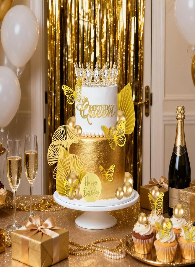 Knana 33Pcs Gold Crown Cake Topper Butterfly Cake Decorations with Gold Happy Birthday Cake Topper for Queen Princess Wedding Party Favors - Image 5