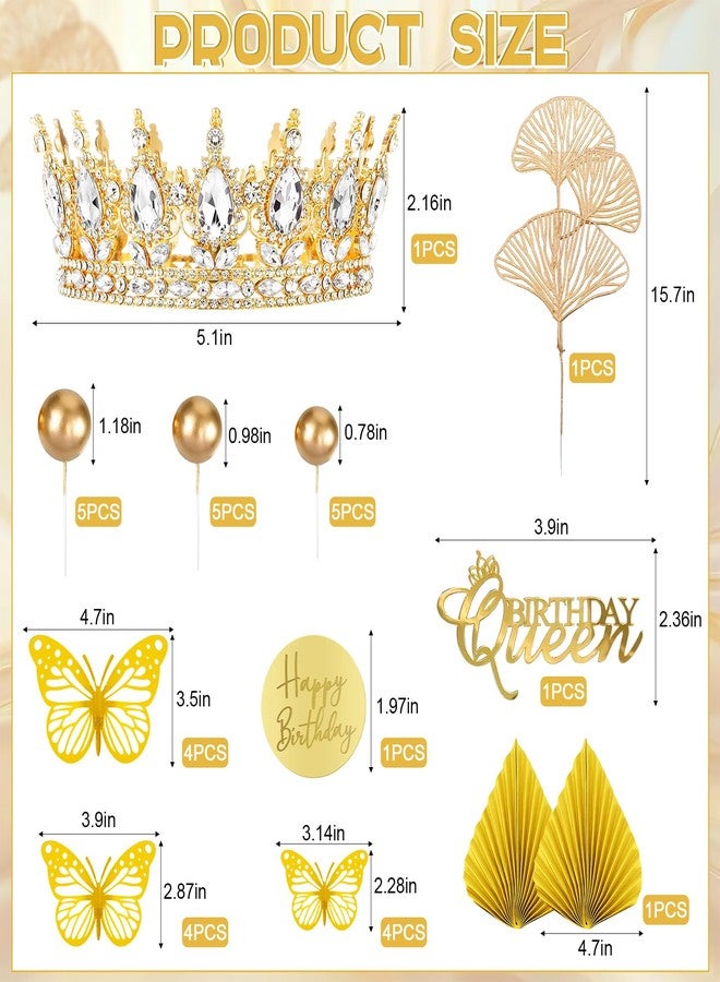 Knana 33Pcs Gold Crown Cake Topper Butterfly Cake Decorations with Gold Happy Birthday Cake Topper for Queen Princess Wedding Party Favors - Image 4