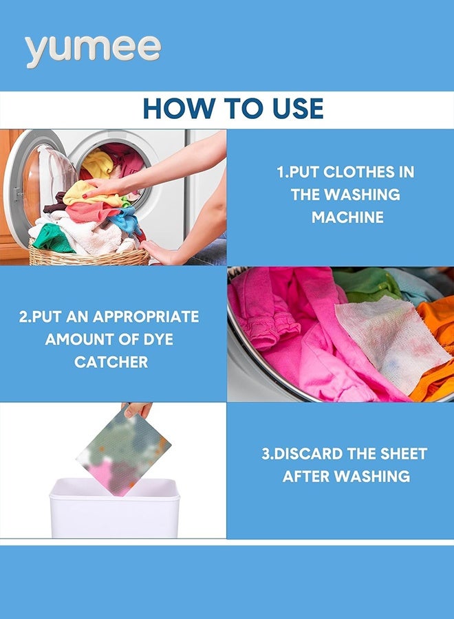 يمي مناديل تجفيف الملابس، 100 قطعة من مناديل نباتية لالتقاط الألوان للحماية من النزيف وإزالة الكهرباء الساكنة، منعم لطيف للملابس - مثالية لغسيل الملابس في المنزل والشقق - Image 4