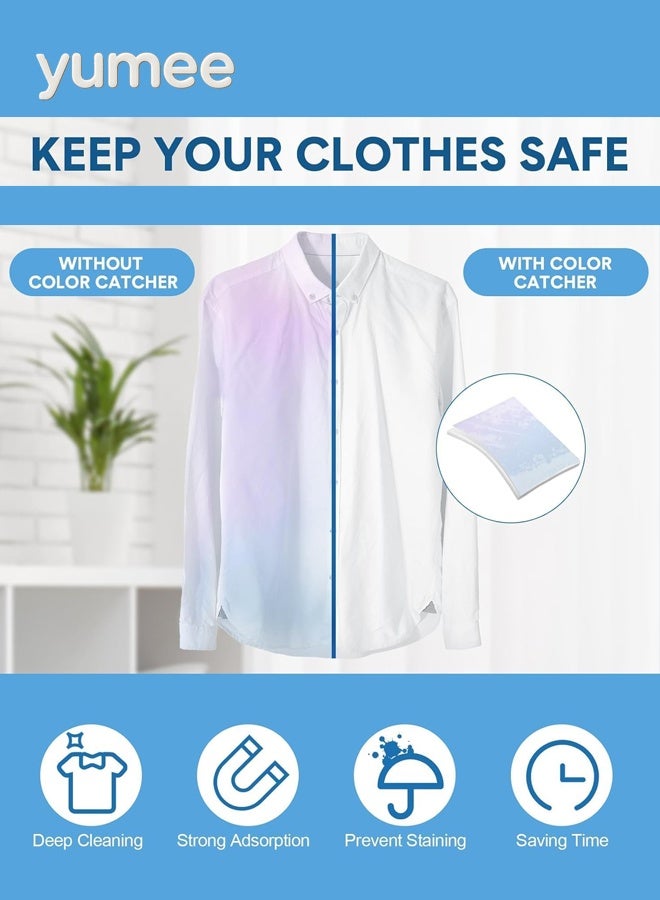 يمي مناديل تجفيف الملابس، 100 قطعة من مناديل نباتية لالتقاط الألوان للحماية من النزيف وإزالة الكهرباء الساكنة، منعم لطيف للملابس - مثالية لغسيل الملابس في المنزل والشقق - Image 2