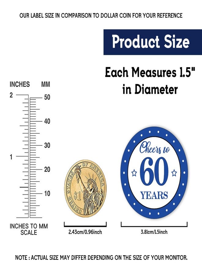 REWIDPARTY 1.5 Inch Round 60th Birthday Stickers（80 Pieces） Blue Cheers to 60 Years Stickers 60th Birthday Party Favor Stickers Adhesive Party Stickers 60th Anniversary Party Decorations Supplies - Image 2
