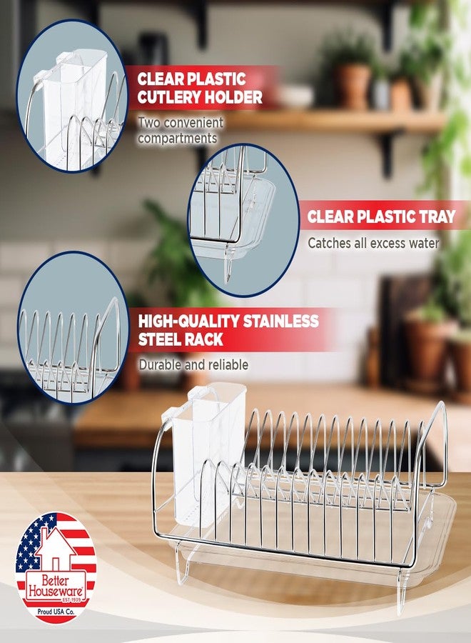 Better Houseware Stainless Steel Dish Drainer with Clear Plastic Tray and Cutlery Holder, Compact Space-Saving - Holds Up to 12 Plates - Image 4