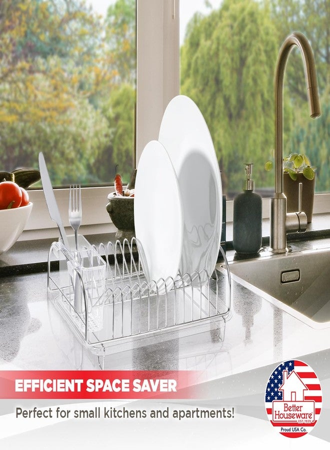 Better Houseware Stainless Steel Dish Drainer with Clear Plastic Tray and Cutlery Holder, Compact Space-Saving - Holds Up to 12 Plates - Image 3