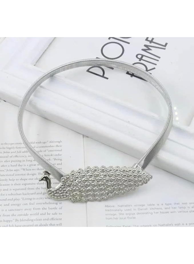 ماسك ستائر بتصميم طاووس من سبائك الألومنيوم بنابض قوي – ماسك ستارة ديكوري بلون فضي - Image 4