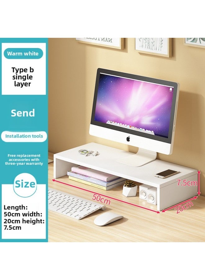 Generic - Computer Display Screen Height Rack Office Desktop Base Stand Keyboard Finishing Storage Pad High Storage Rack-Color:B Single Layer Warm White - Image 1