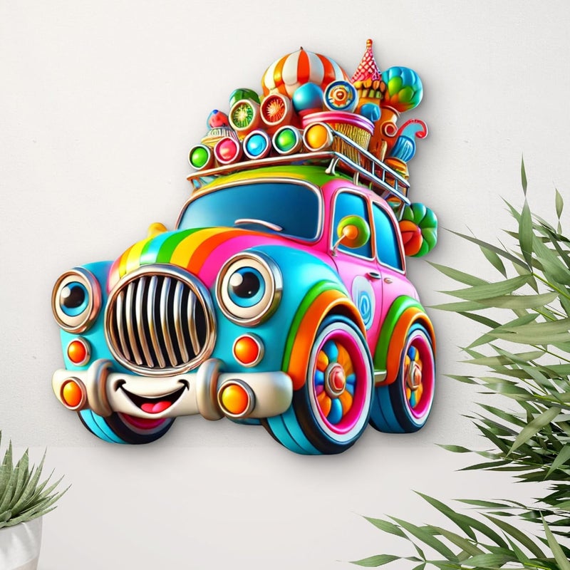 CLITHS Toon Kids 3D Car Wall Hanging MDF Cutouts Size- 12 Inch 3D Illusion Cartoon Car for Kids Room Decor, Playroom Wall Art, Gift for Boys - Image 5