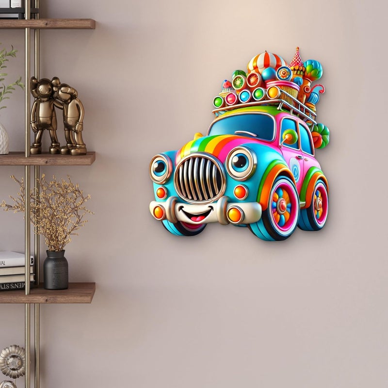 CLITHS Toon Kids 3D Car Wall Hanging MDF Cutouts Size- 12 Inch 3D Illusion Cartoon Car for Kids Room Decor, Playroom Wall Art, Gift for Boys - Image 3