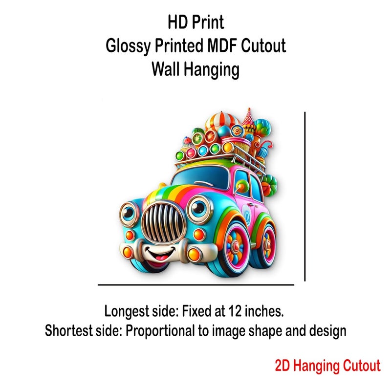 CLITHS Toon Kids 3D Car Wall Hanging MDF Cutouts Size- 12 Inch 3D Illusion Cartoon Car for Kids Room Decor, Playroom Wall Art, Gift for Boys - Image 2