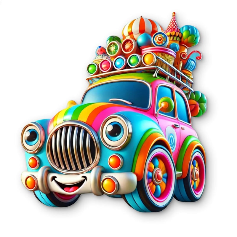 CLITHS Toon Kids 3D Car Wall Hanging MDF Cutouts Size- 12 Inch 3D Illusion Cartoon Car for Kids Room Decor, Playroom Wall Art, Gift for Boys - Image 1