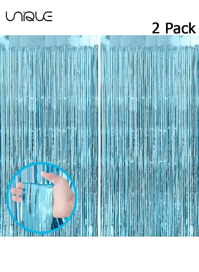Unique Party Decorations Foil Fringe Backdrop - 2 Pack 3.28 ft x 6.56 ft Tinsel Foil Fringe Curtains, Sparkle Fringe Curtains for Bachelorette Party Decorations Photo Background Decoration, Light Blue ﻿ - Image 1