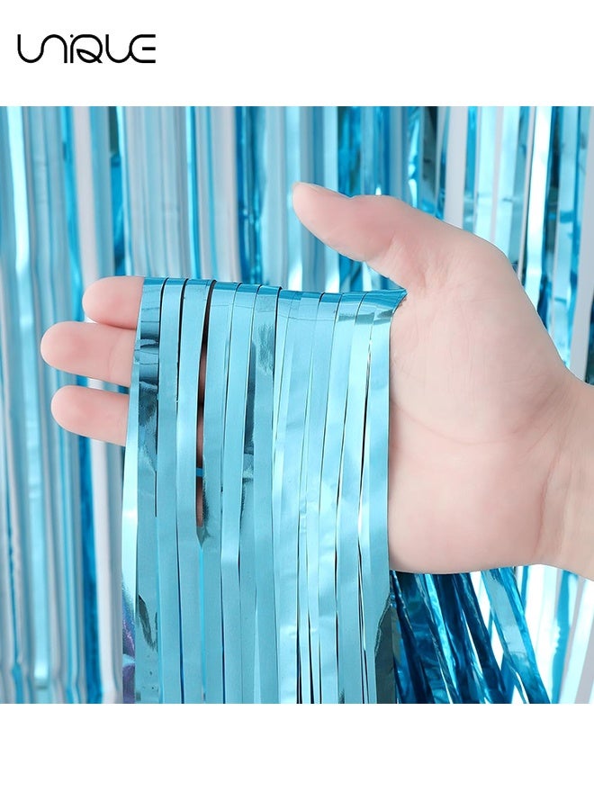 Unique Party Decorations Foil Fringe Backdrop - 2 Pack 3.28 ft x 6.56 ft Tinsel Foil Fringe Curtains, Sparkle Fringe Curtains for Bachelorette Party Decorations Photo Background Decoration, Light Blue ﻿ - Image 4