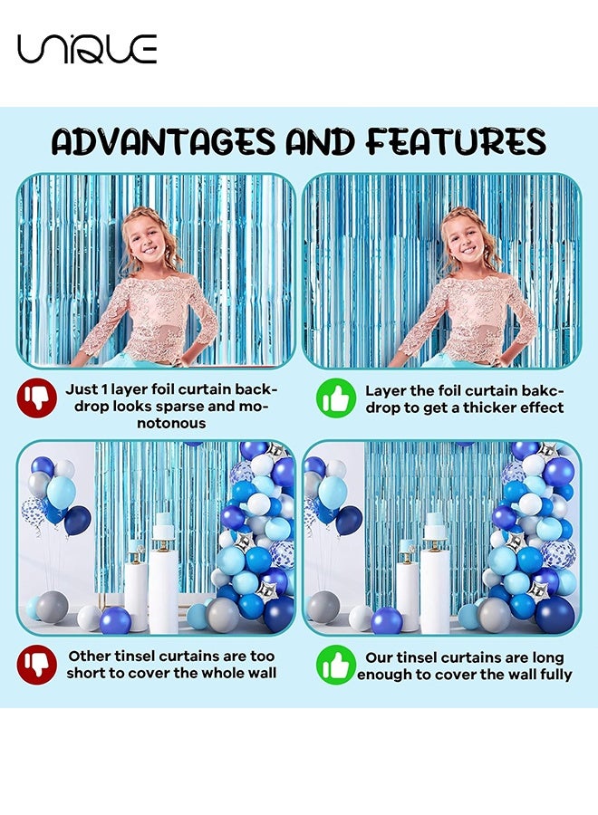 Unique Party Decorations Foil Fringe Backdrop - 2 Pack 3.28 ft x 6.56 ft Tinsel Foil Fringe Curtains, Sparkle Fringe Curtains for Bachelorette Party Decorations Photo Background Decoration, Light Blue ﻿ - Image 3
