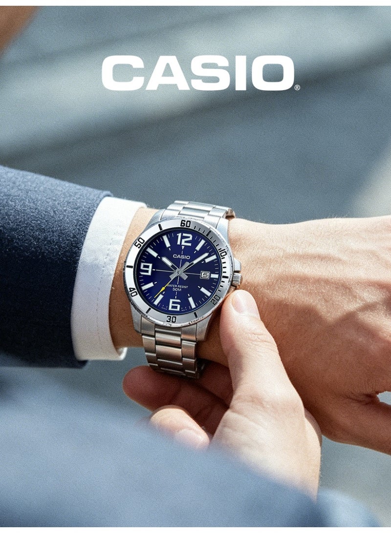 Casio Men's Luminous Large Dial Wristwatch, 3-Hand Analog with Date Window, 3-Year Battery Life, Stainless Steel Bracelet Outdoor Casual Watch MTP-VD01D-2B - Image 5