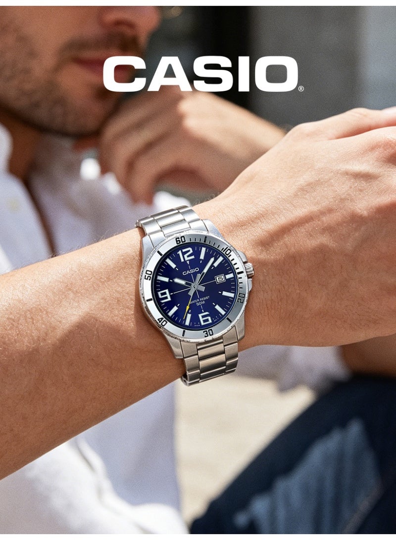 Casio Men's Luminous Large Dial Wristwatch, 3-Hand Analog with Date Window, 3-Year Battery Life, Stainless Steel Bracelet Outdoor Casual Watch MTP-VD01D-2B - Image 4