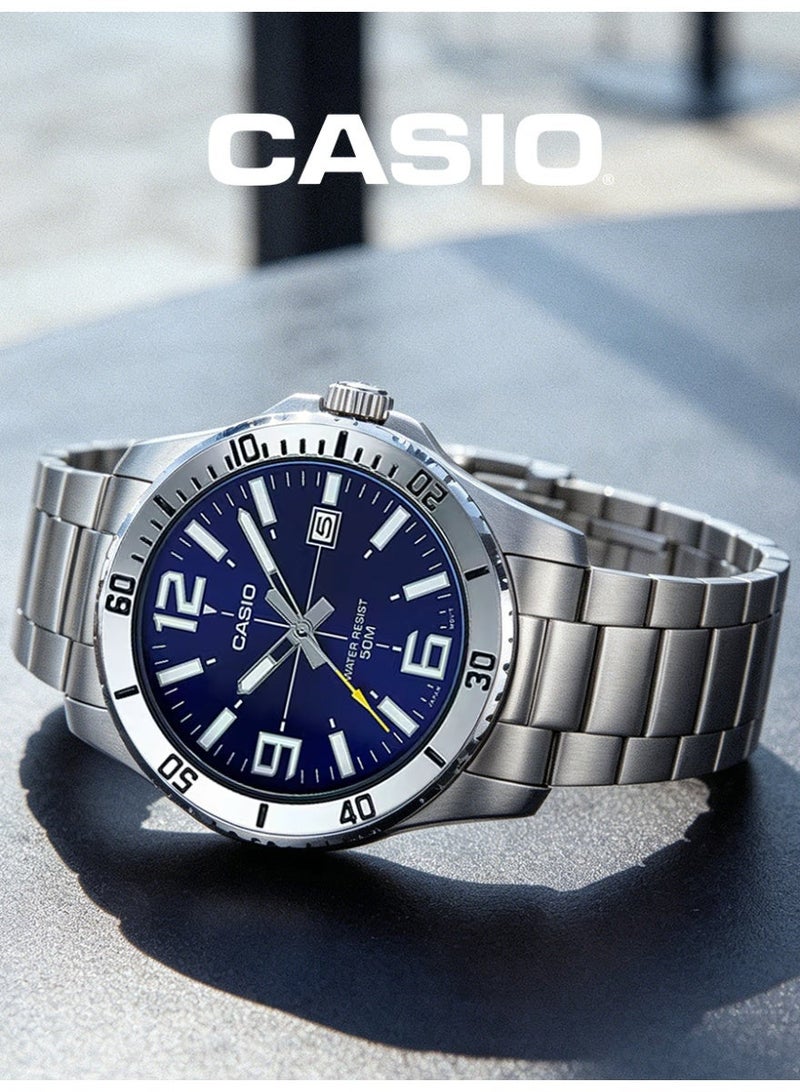 Casio Men's Luminous Large Dial Wristwatch, 3-Hand Analog with Date Window, 3-Year Battery Life, Stainless Steel Bracelet Outdoor Casual Watch MTP-VD01D-2B - Image 2