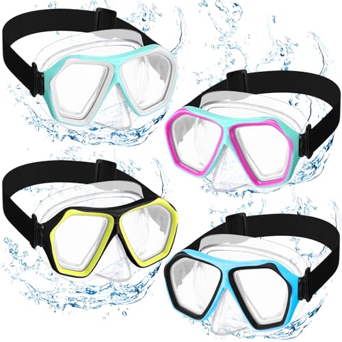 Fabbay 4 Pcs Adult Swimming Goggles with Nose Cover Snorkel Diving Mask Goggles Swim Mask with Fabric Strap(Multi Colors) - Image 1