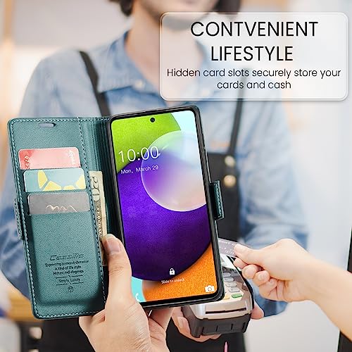 Rerzoiro for Samsung Galaxy A52 4G/5G Case, Premium PU Leather Wallet Case Flip Cover with [RFID Blocking][Card Holder][Stand Function] for Samsung Galaxy A52 (5G/4G)/A52s 5G, Blue-Green - Image 4