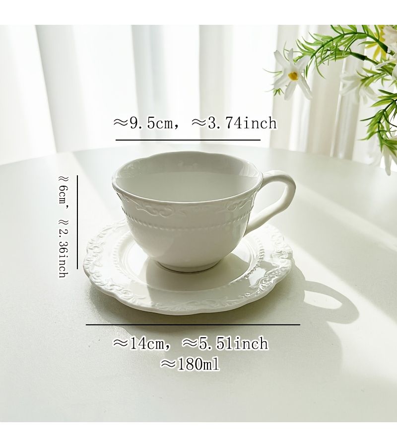 White Pearl Dot Ceramic Coffee Cup and Saucer Set for Home Breakfast - Image 3