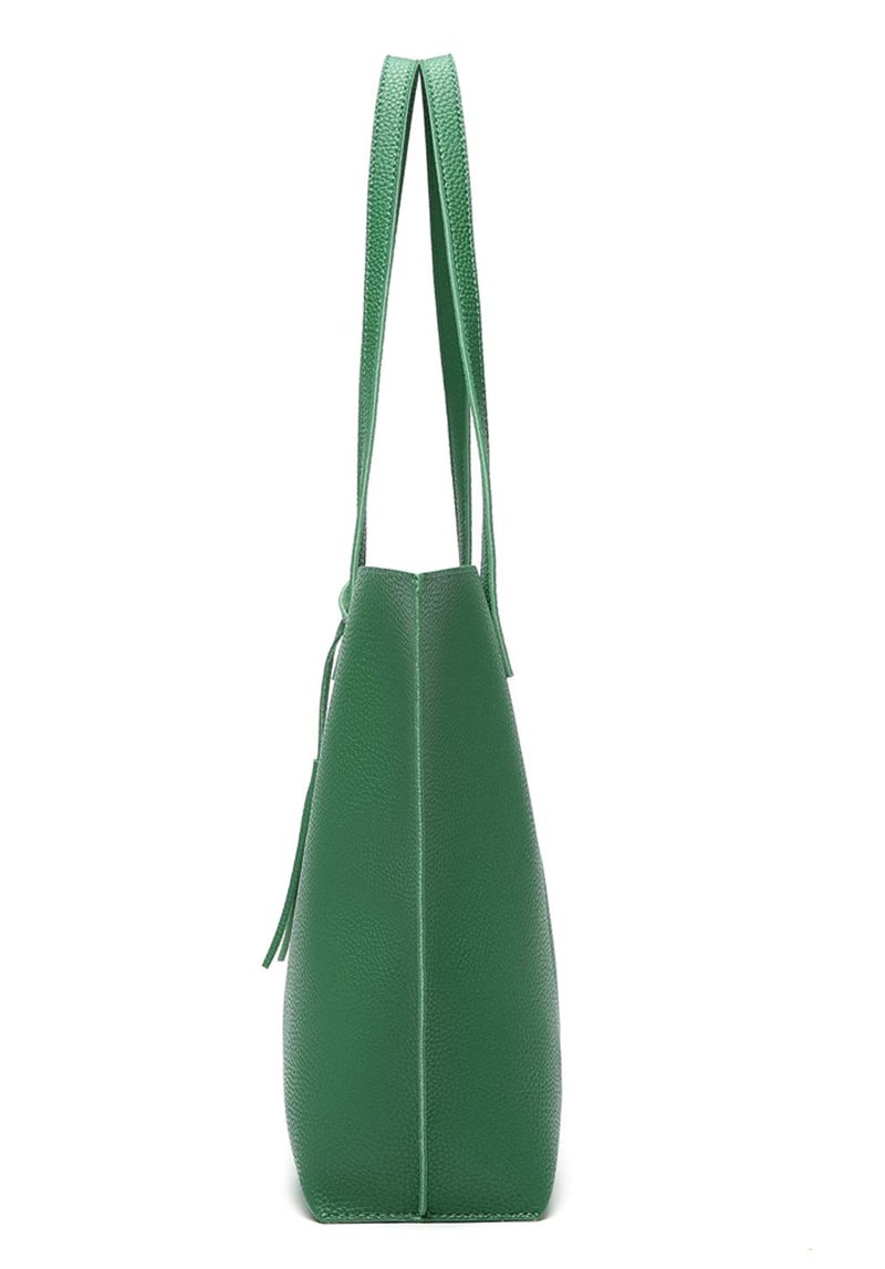 Dreubea Women's Soft Faux Leather Tote Shoulder Bag from, Big Capacity Tassel Handbag Forest Green - Image 4