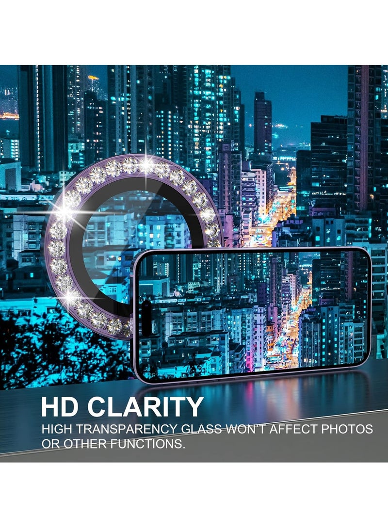 KASTWAVE for iPhone 14 Pro/iPhone 14 Pro Max Camera Lens Protector Bling, 9H Tempered Glass Camera Cover Screen Protector Metal Ring Decoration Accessories (Bling-Purple) - Image 5