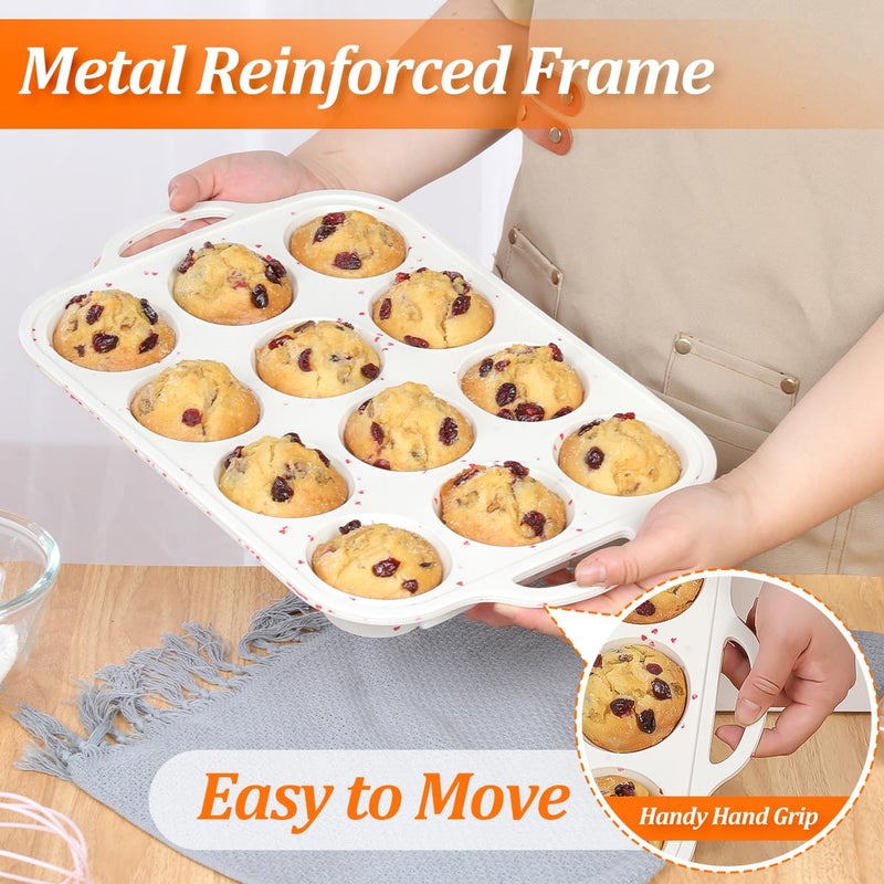 CAKETIME Regular Size Muffin Pan with Metal Reinforced Frame, Silicone Cupcake Pan Easy to Handle Nonstick 12 Cups Silicone Muffin Pans for Baking BPA Free 2 Pack - Image 3