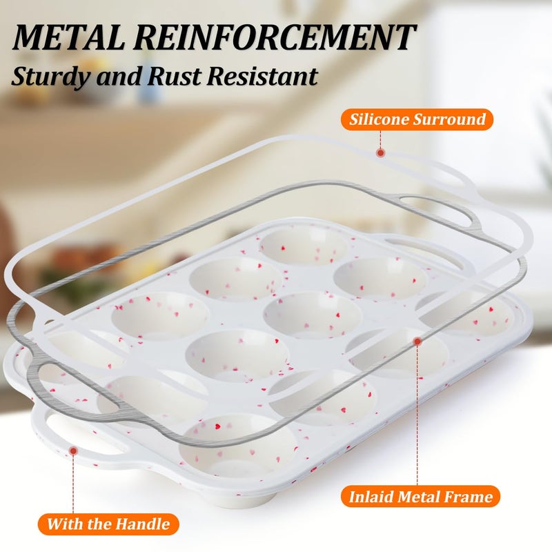 CAKETIME Regular Size Muffin Pan with Metal Reinforced Frame, Silicone Cupcake Pan Easy to Handle Nonstick 12 Cups Silicone Muffin Pans for Baking BPA Free 2 Pack - Image 2