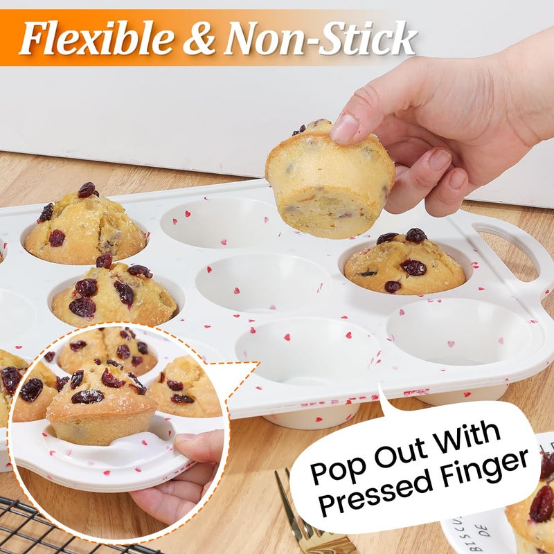 CAKETIME Regular Size Muffin Pan with Metal Reinforced Frame, Silicone Cupcake Pan Easy to Handle Nonstick 12 Cups Silicone Muffin Pans for Baking BPA Free 2 Pack - Image 5