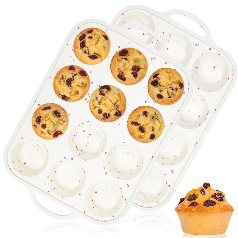 CAKETIME Regular Size Muffin Pan with Metal Reinforced Frame, Silicone Cupcake Pan Easy to Handle Nonstick 12 Cups Silicone Muffin Pans for Baking BPA Free 2 Pack - Image 1