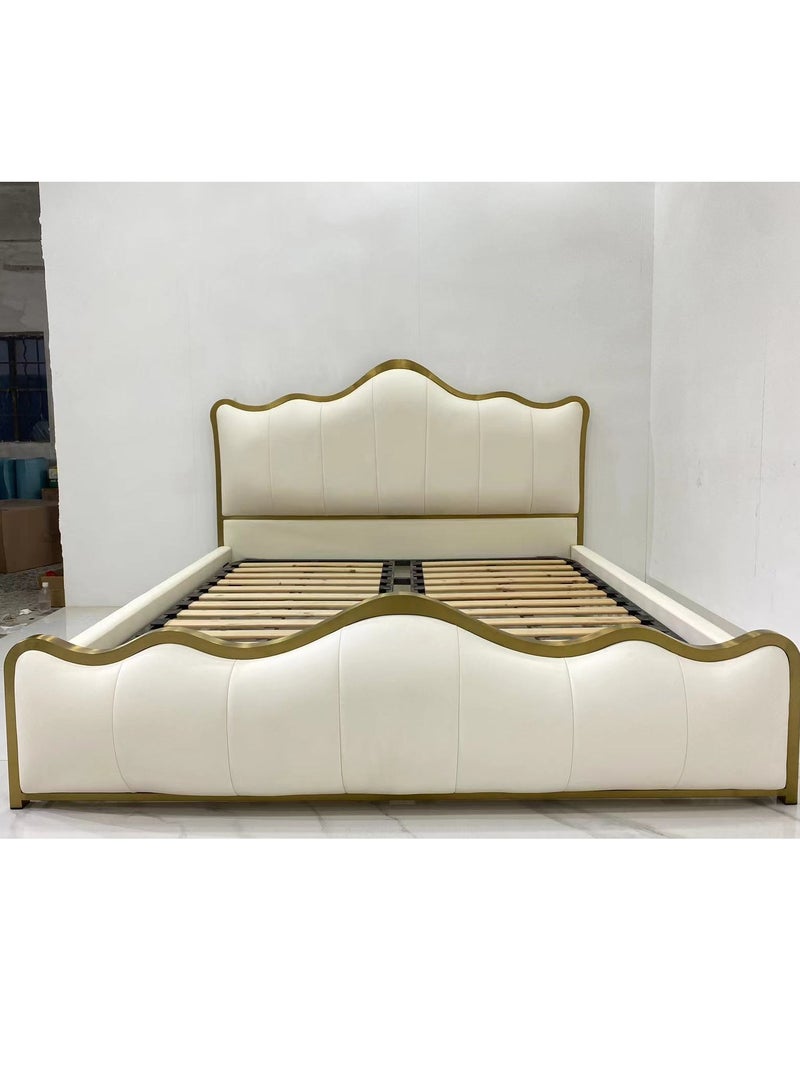 Magic KING-SIZED BED,BEIGE 180*200CM, PU LEATHER WITH STAINLESS STEEL  - Image 1