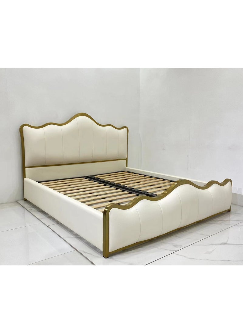 Magic KING-SIZED BED,BEIGE 180*200CM, PU LEATHER WITH STAINLESS STEEL  - Image 2