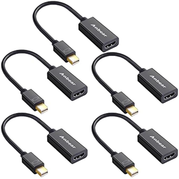 Anbear MINI DISPLAYPORT TO HDMI ADAPTER 5PACK - THUNDERBOLT TO HDMI CABLE, GOLD-PLATED DISPLAY PORT TO HDMI ADAPTER COMPATIBLE WITH MACBOOK PRO, MACBOOK AIR, MAC MINI, MICROSOFT SURFACE PRO - Image 1