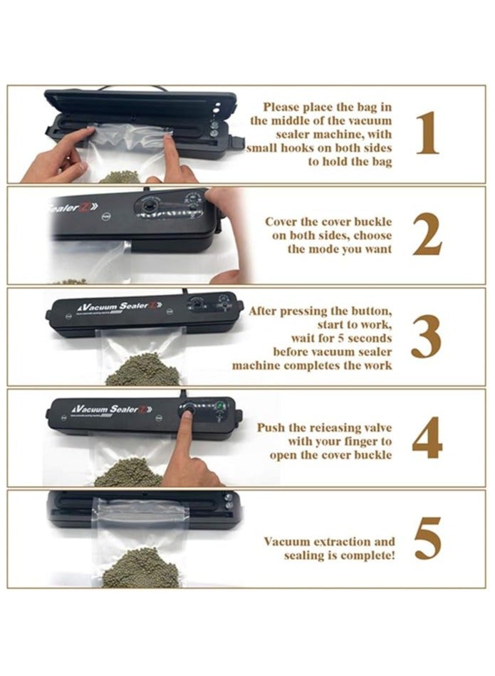 UNICORN Food Sealer with 10 Vacuum Bags - Compact Automatic Sealer for Dry and Wet Food Storage | Easy to Clean with LED Indicator - Image 4