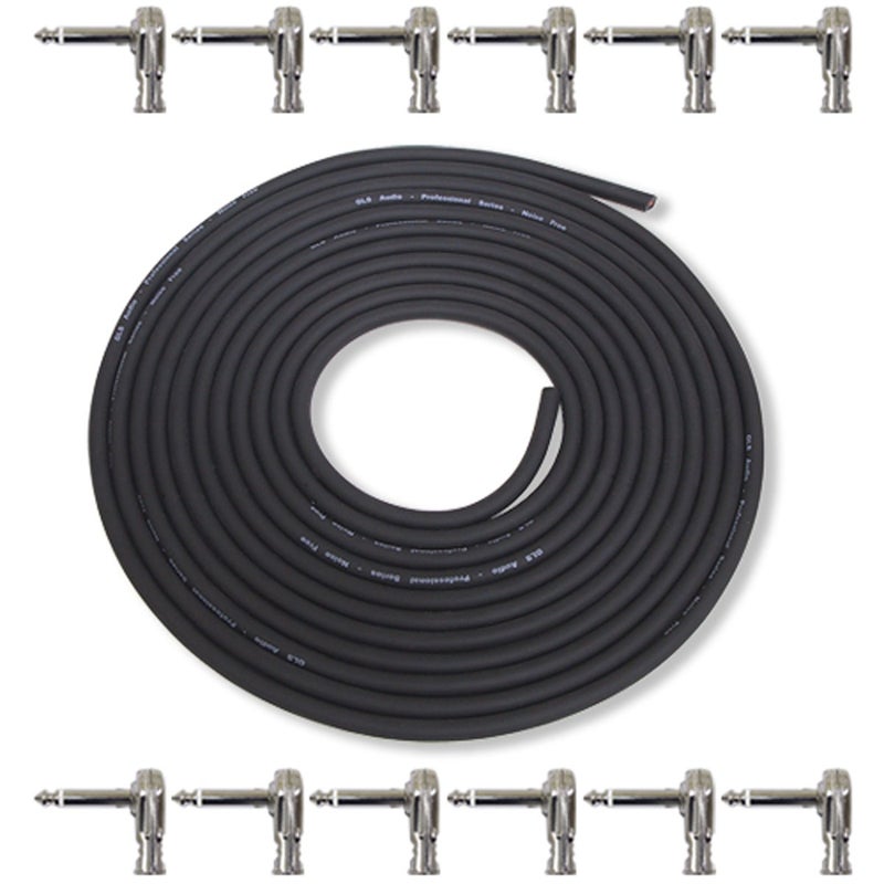 GLS Audio Pedal Board Kit DIY Patch Cables Cords - 15ft Cable with 12 Right Angled 1/4" TS Plugs - 15 Feet Wire with Low Profile Pancake Style Plug - 15' Pedalboard Cord - Image 1
