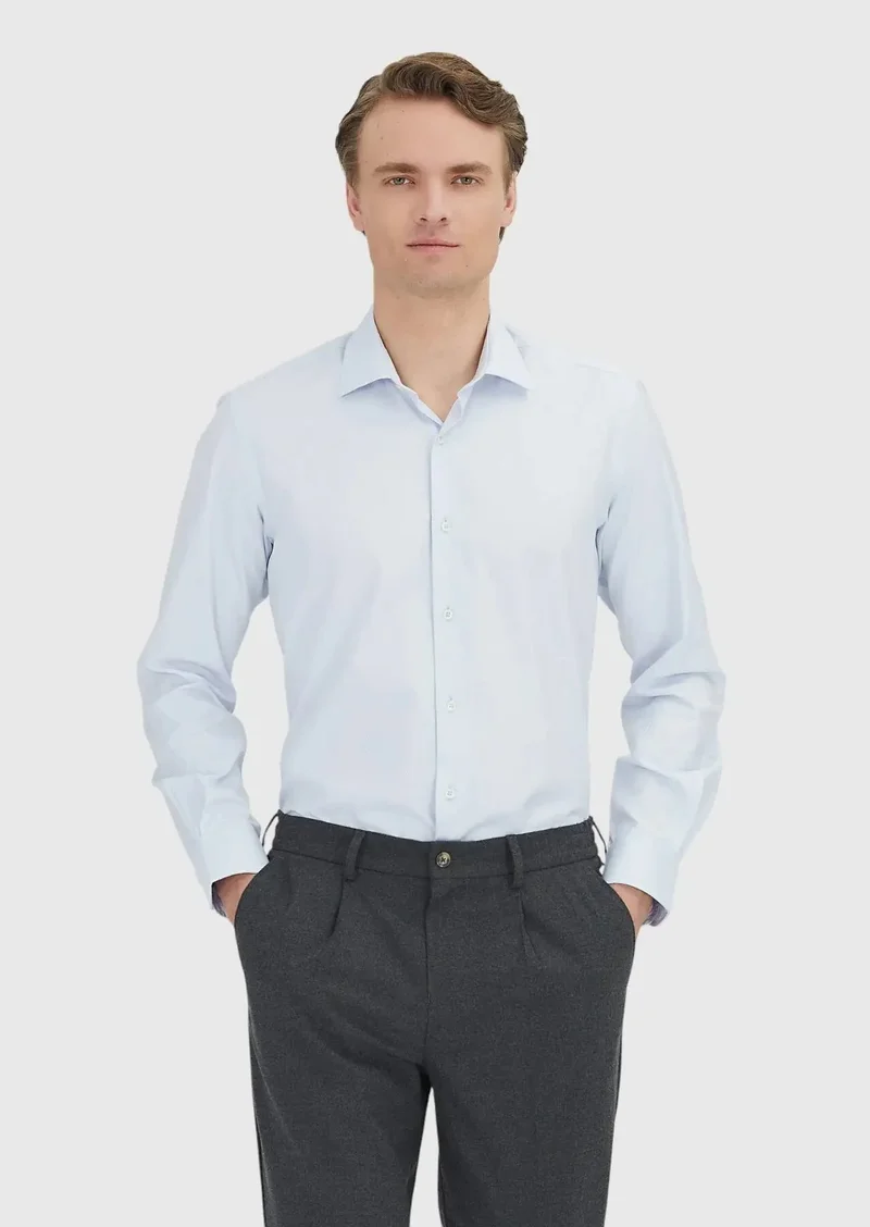 RAMSEY Light Blue Regular Fit Weaving Classical 100% Cotton Shirt