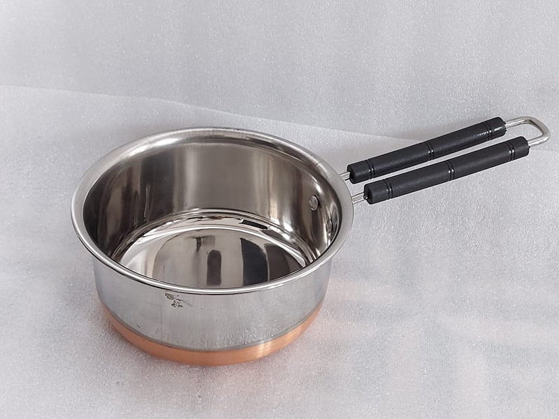 SVS ONLINE Stainless Steel Copper Coated Flat Stove Bottom Sauce Milk Pan Copper Base Tea Tapeli Patila Pot Cookware with Handle Coffee Bhagona Tapeli Patila Heavy Round pan Capacity 1500 ml - Image 5