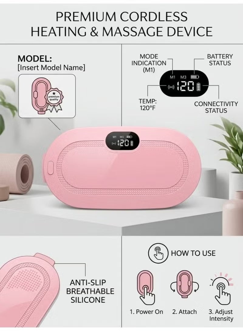 ELTRAZONE Menstrual Heating Pad Massager for Period Cramps Relief, Cordless Portable Design, Digital Display, Adjustable Heat Levels, Rechargeable Abdominal Heating Pad, Electric Heat Massager for Menstrual Comfort, Compact Pain Relief Device for Home, Office & Travel, White - Image 1