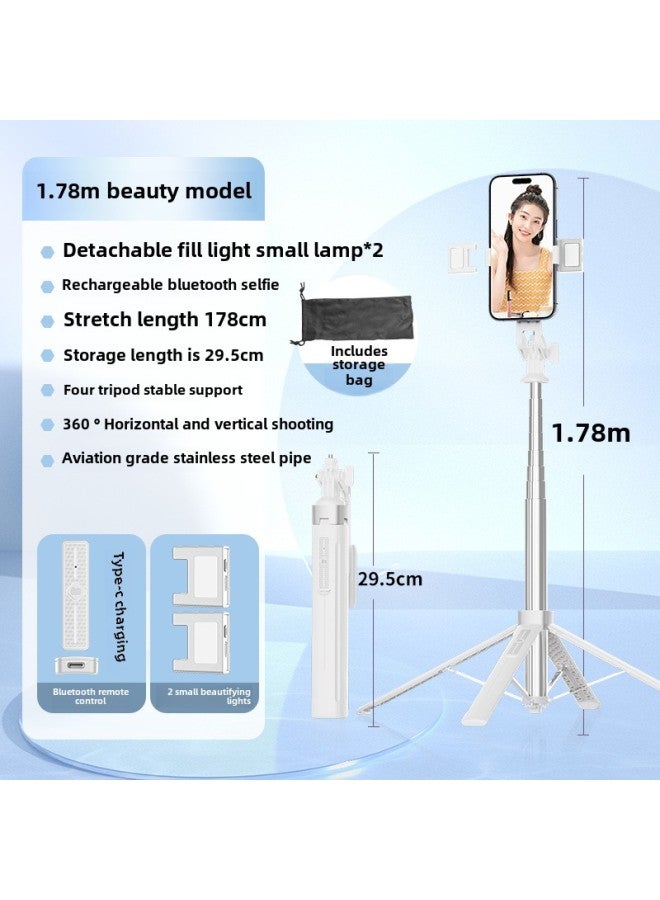 Y Sequence Mobile Phone Selfie Stick Bluetooth Selfie Mobile Phone Live Four-legged Stand Selfie Stick Manufacturers Wholesale-Color:Y16-v2 Dual Light-white (stainless Steel) - Image 1