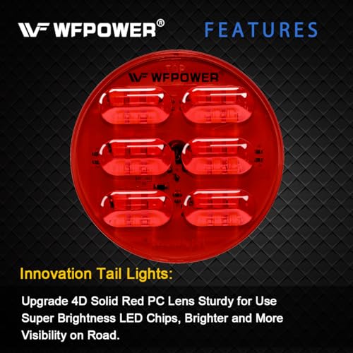 WFPOWER 4 Inch Round LED Trailer Tail Light, 4 Pack LED Stop Turn Tail Back-up Reverse Fog Lights with Rubber Grommet, IP67 36LEDs Park Turn Lights for Trailer RV Trucks 12V 24V (2 Red + 2 White) - Image 2