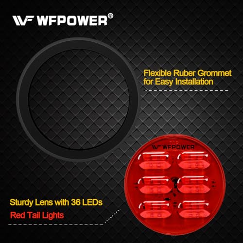 WFPOWER 4 Inch Round LED Trailer Tail Light, 4 Pack LED Stop Turn Tail Back-up Reverse Fog Lights with Rubber Grommet, IP67 36LEDs Park Turn Lights for Trailer RV Trucks 12V 24V (2 Red + 2 White) - Image 3