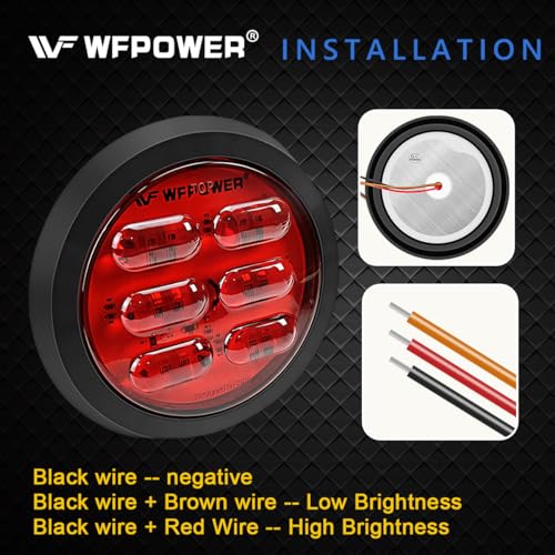 WFPOWER 4 Inch Round LED Trailer Tail Light, 4 Pack LED Stop Turn Tail Back-up Reverse Fog Lights with Rubber Grommet, IP67 36LEDs Park Turn Lights for Trailer RV Trucks 12V 24V (2 Red + 2 White) - Image 5