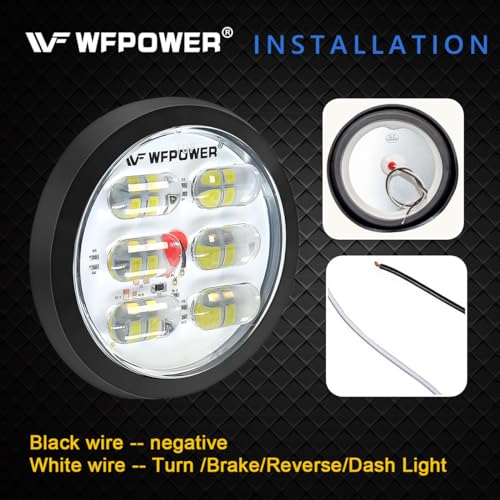 WFPOWER 4 Inch Round LED Trailer Tail Light, 4 Pack LED Stop Turn Tail Back-up Reverse Fog Lights with Rubber Grommet, IP67 36LEDs Park Turn Lights for Trailer RV Trucks 12V 24V (2 Red + 2 White) - Image 4