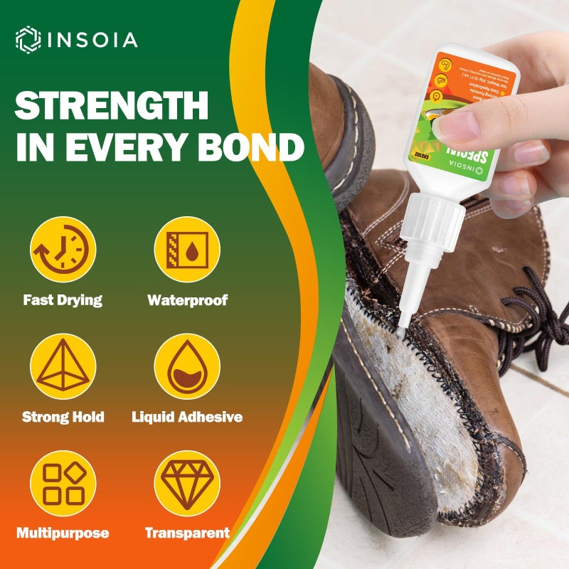 INSOIA Clear Super Glue for Shoe Repair, 20g, Waterproof, Strong, Quick Fix, Bonding Shoe Sole, Boots, Sandals, Sneakers, Leather & Footwear Items - Image 2