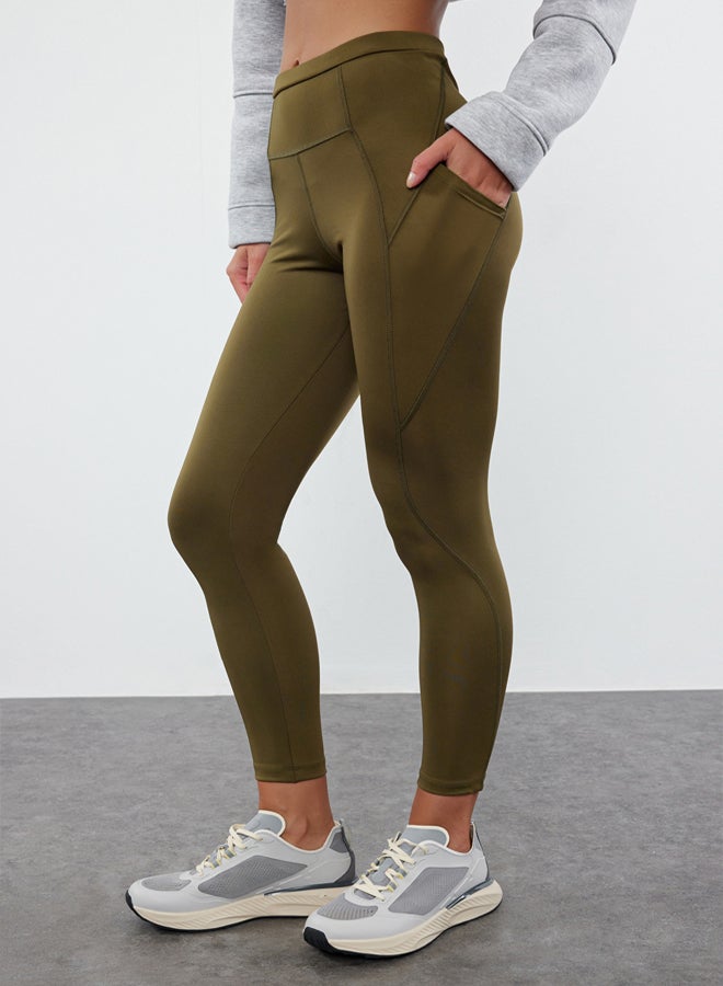 trendyol Dark Khaki Full Length Knitted Sports Tights with Pocket Detail THMAW25TY00007  - Image 2