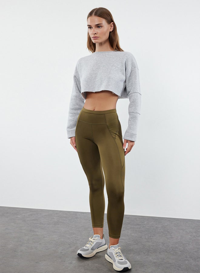 trendyol Dark Khaki Full Length Knitted Sports Tights with Pocket Detail THMAW25TY00007  - Image 3