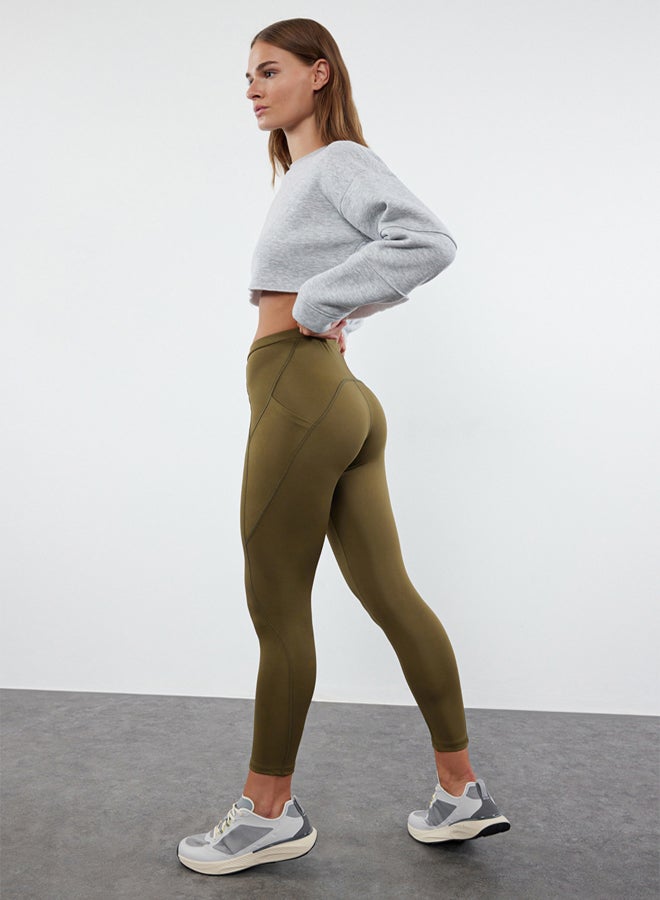 trendyol Dark Khaki Full Length Knitted Sports Tights with Pocket Detail THMAW25TY00007  - Image 1