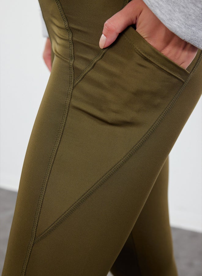 trendyol Dark Khaki Full Length Knitted Sports Tights with Pocket Detail THMAW25TY00007  - Image 4